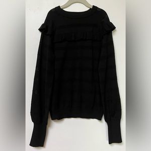 Mallory and merlot black striped sweater shirt with ruffle